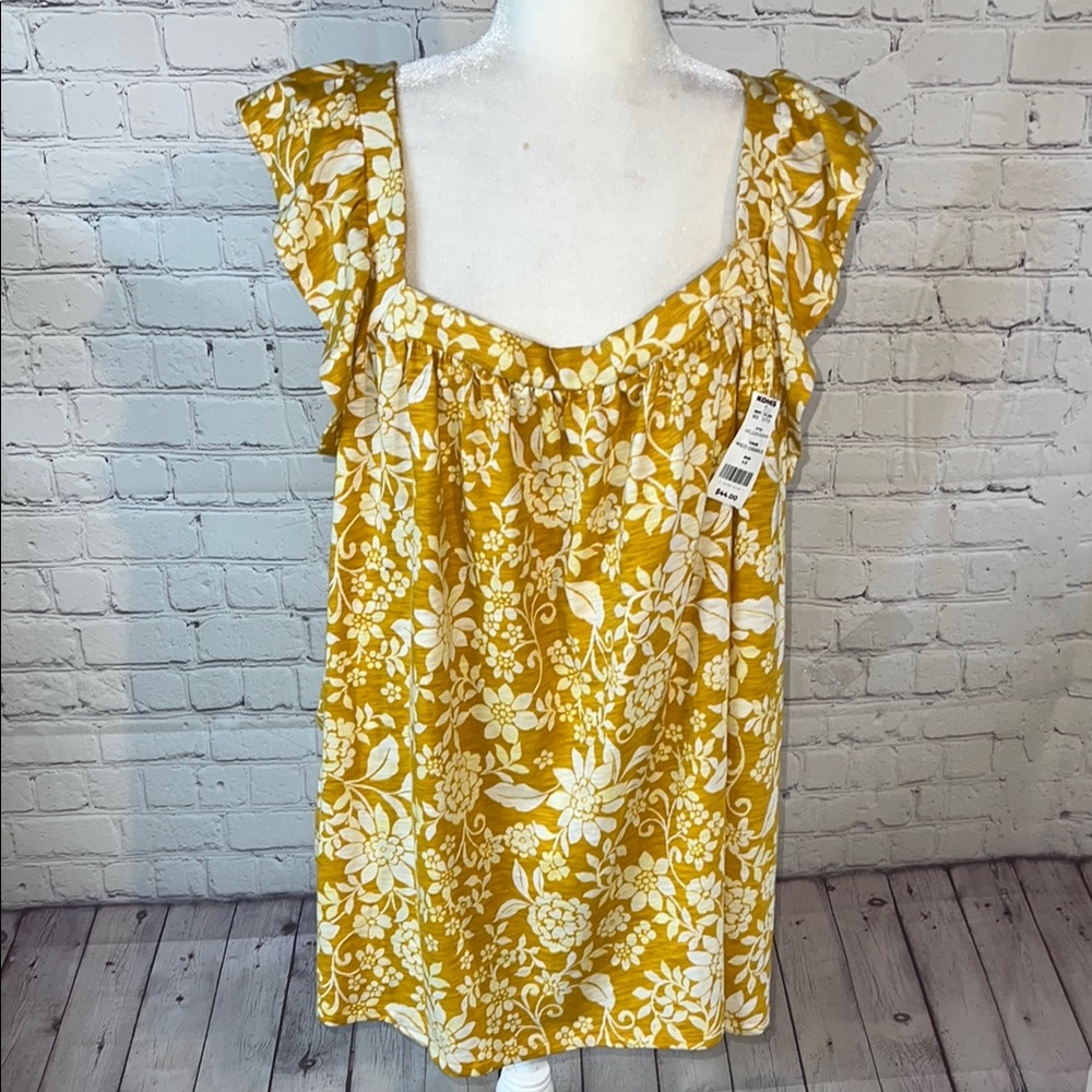 4X Lauren Conrad Sleeveless cris cross Floral Yellow Women's Top NWT 100…